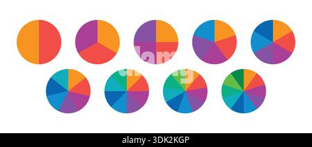 2-10 colorful pie chart templates. 2-10 round chart Stock Vector