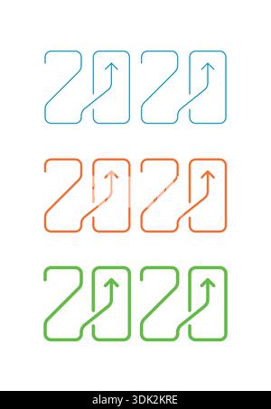 2020 new year logo. blue, orange and green 2020 logo set. vector 2020 concept. Stock Vector