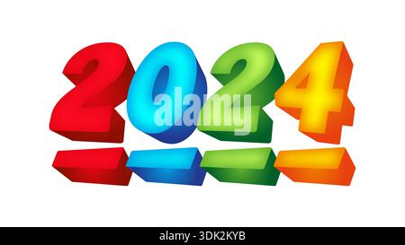 2024 concept on white background. 3d vector colorful 2024 Stock Vector