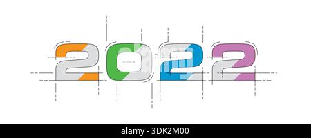 2022 logo with technical drawing. technical drawing 2022 numbers. calendar work 2022 concept. Stock Vector