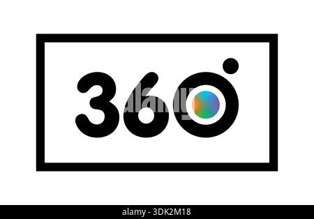 360 degree logo in rectangle. 360 degrees. Stock Vector