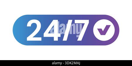 24 hours 7 days service logo. 24-7 logo. 24-7 hours logo for hotel, market Stock Vector