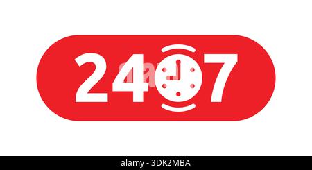 24 hours, 7 days logo. 24 hours 7 days service on white background. Stock Vector