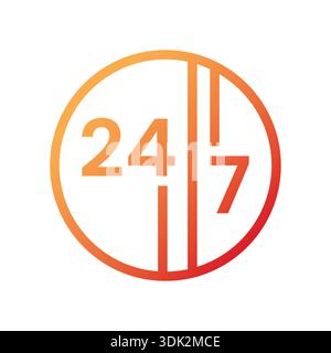 24 hours 7 days service logo inside the circle. 24-7 logo. 24-7 service logo for hotel, market Stock Vector