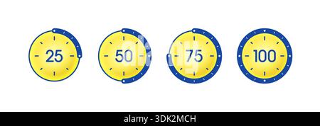 25, 50, 75, 100 dial. round four step dial concept Stock Vector
