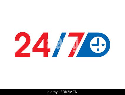 24-7 service logo on white background. 24-7 logo. Stock Vector