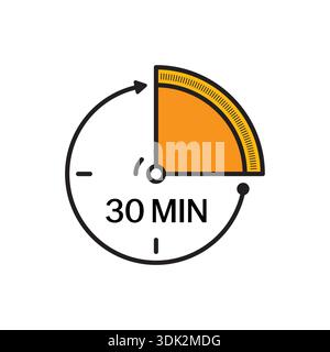 30 minutes logo on white background. black-orange 30 minutes concept Stock Vector