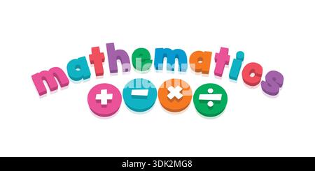 3d math word and four process symbols. 3d addition, subtraction, multiplication and division symbols Stock Vector