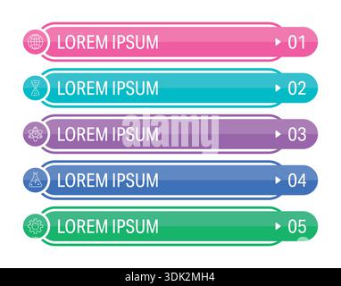 5 colored banner templates in white background. Stock Vector
