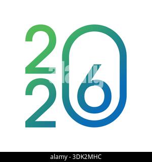 2026 logo with green-blue gradient. 2026 concept. 2026 logo for calendar, agenda, education, business Stock Vector