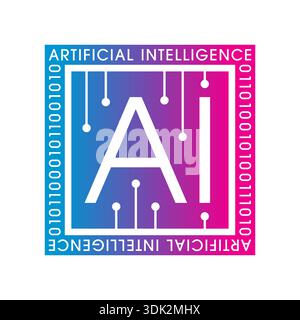 AI logo in gradient frame. artificial intelligence logo in frame. Stock Vector