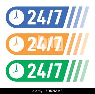 24-7 service concept. 24 7 open service vector. Stock Vector