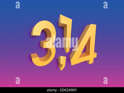 3d render number 3.14. 3 14 pi number. gradient 3d render pi number. Stock Vector