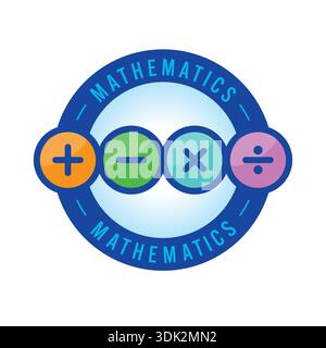 addition, subtraction, multiplication, division symbols. math word around circle, four operation symbols. Stock Vector