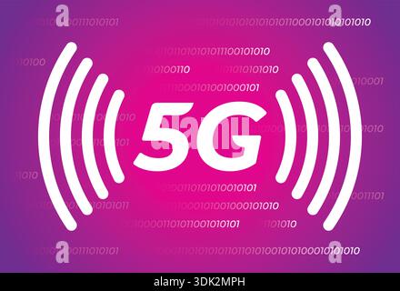 5G logo. 5G logo on digital background. 5G logo on purple background Stock Vector