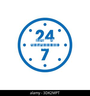24-7 service logo. 24-7 concept in analog clock. Stock Vector