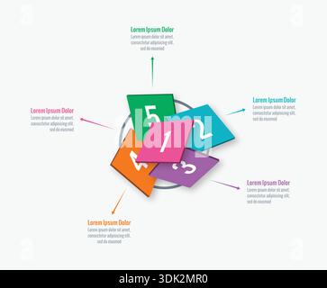 3d cards information template. five step information template. business infographic template Stock Vector