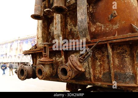 Part of a power transformer destroyed by a missile in Ukraine Stock Photo