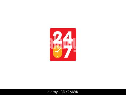 24-7 logo for market, business, hotel, store. clock 24-7 logo Stock Vector