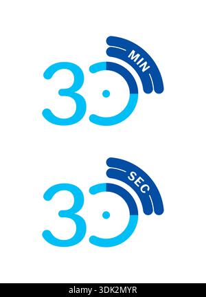 30 minutes logo on white background. blue 30 minutes concept Stock Vector