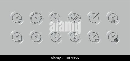 analog clock and miscellaneous symbols on gray background. clock and mixed symbols Stock Vector