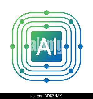 AI logo. Artificial intelligence concept in square. AI and round electronic circuit concept. Stock Vector