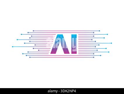 Artificial intelligence concept within lines. AI concept. Stock Vector