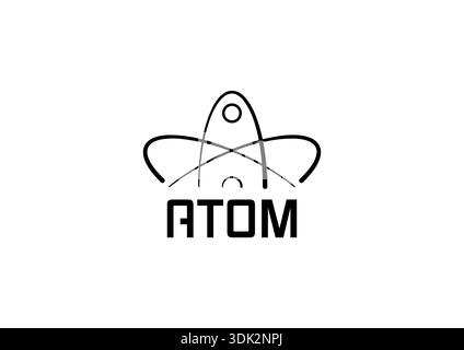atom symbol and atom word on white background. atom concept. Stock Vector