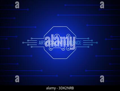 Artificial intelligence concept on dark blue background. electronic artificial intelligence. Stock Vector