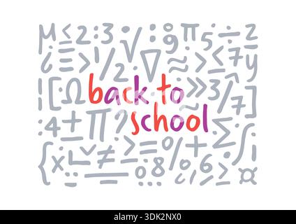 Back to school concept in math symbols. back to school for the world of education. Stock Vector