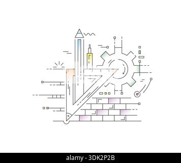 architecture concept. architecture and architectural symbols. technical drawing architecture concept. Stock Vector