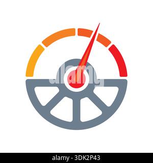 automobile steering wheel and semi-circle speedometer. steering and speedometer concept. Stock Vector