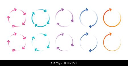 arrows rotating gradient around circle. rotating arrow signs. ring arrow signs. Stock Vector