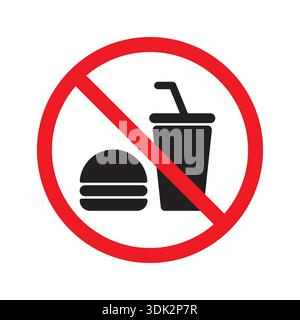 beverage can and food symbol in red circle. forbidden to eat symbol in round. eating is forbidden. Stock Vector