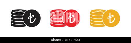 black, red and gold turkish lira concept. turkish lira on white background. Stock Vector