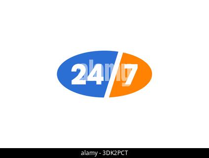 blue and orange 24-7 logo. ellipse 24-7 concept. Stock Vector