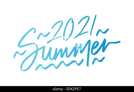 blue summer 2021 logo. water waves and summer 2021 Stock Vector