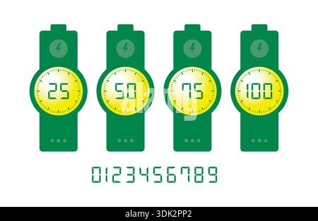 battery and digital numbers. battery symbol and percent numbers. battery on dial concept. Stock Vector