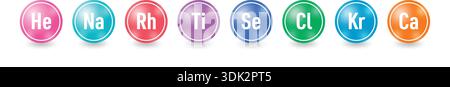 chemical element symbols in round on white background. Stock Vector