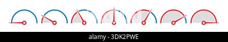blue and red speed dial set. semicircle indicator set. Stock Vector