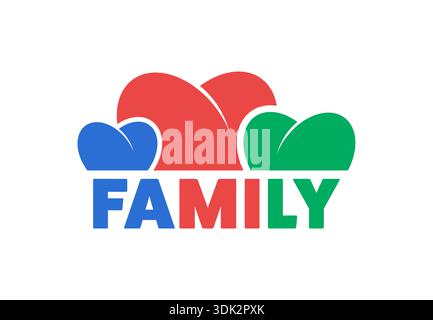 blue, red, green hearts and family word. hearts and family concept Stock Vector