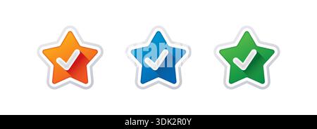check symbol inside star. colorful stars and check sign Stock Vector