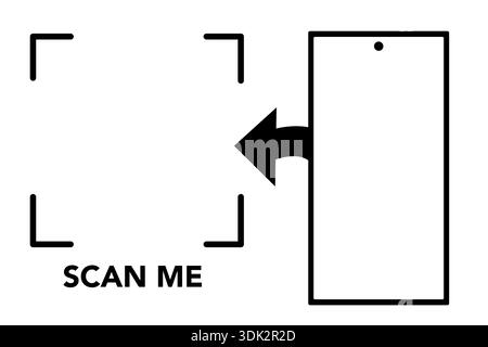 Scan me icon. Scan me frame with arrows and black square border, mobile phone icon. Minimalist design for mobile apps, web sites. Qr code frame templa Stock Vector