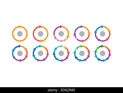 circle arrow signs. colorful ten steps rotating arrow signs. 1-10 rotating arrow signs. Stock Vector