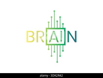 brain, AI and processor concept. brain and artificial intelligence logo Stock Vector
