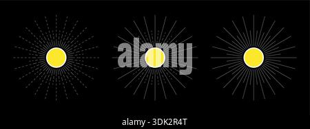 bright sun, sunbeams and energy word. energy concept. three steps sun concept Stock Vector