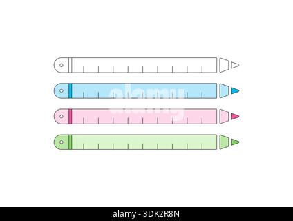 blue, pink, green ruler and pencil concept. colored pencil and ruler concept. Stock Vector