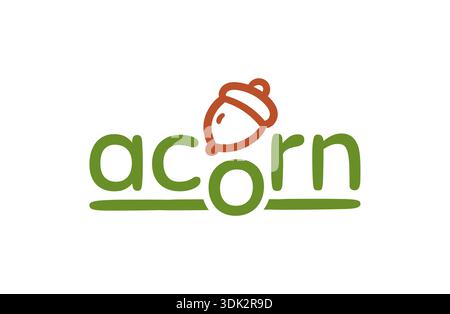 brown acorn. green acorn word. acorn concept Stock Vector