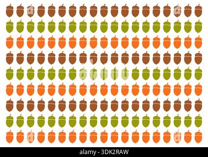 brown, green, orange acorn background. acorn pattern Stock Vector