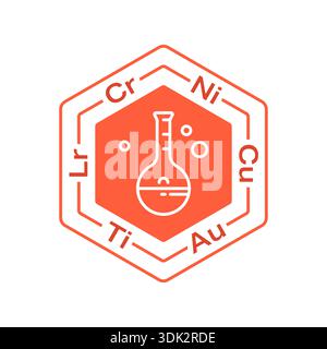 Chemical element symbols around hexagon. test tube and element symbols Stock Vector